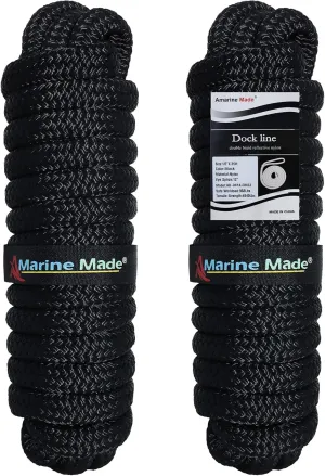 Amarine Made Double Braided Nylon Dock Lines 4840 lbs Breaking Strength (L: 35 ft. D:1/2 inch Eyelet: 12 inch) 2 Pack of Marine Mooring Rope Boat Dock Lines Working Load Limit:968 lbs