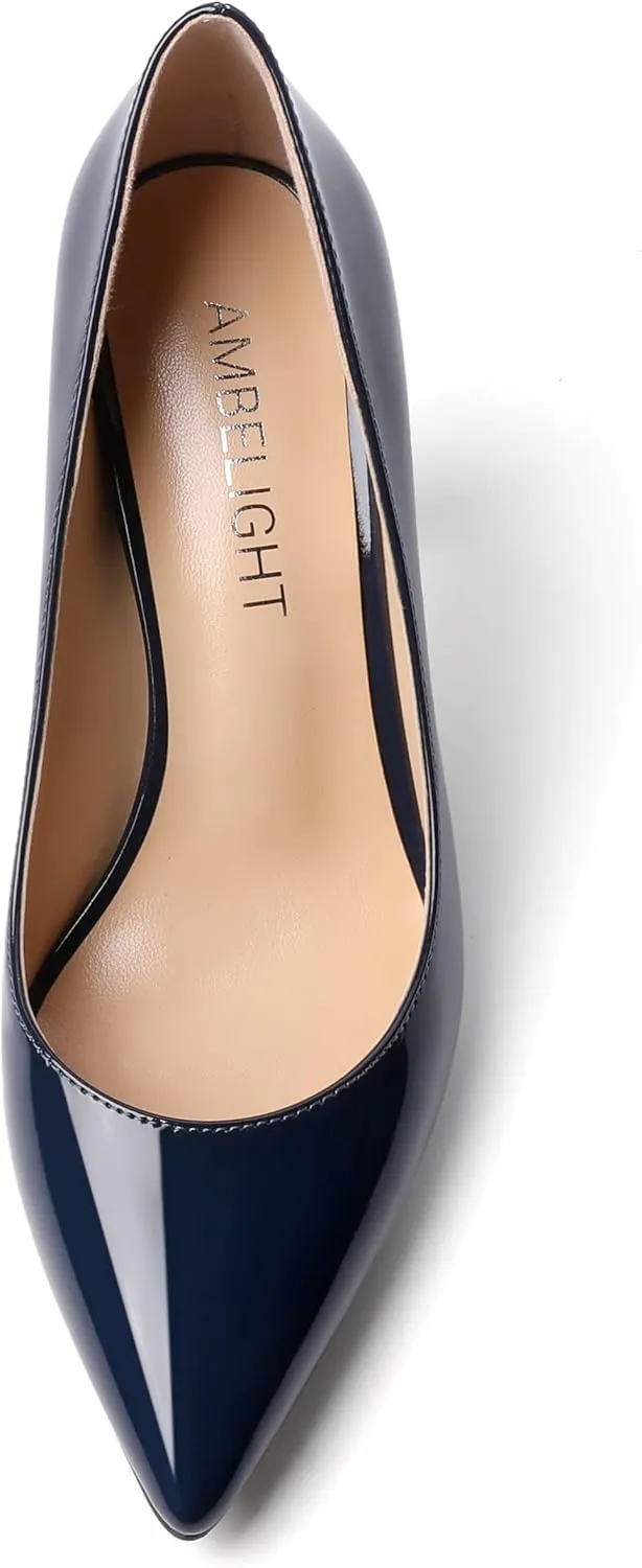 AMBELIGHT Womens Slip On Dress Pointed Toe Suede Wedding Stiletto High Heel Pumps Shoes 3.3 Inch
