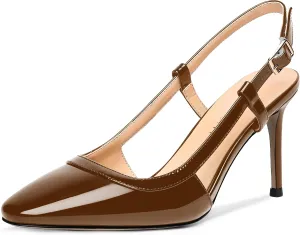 AMBELIGHT Womens Square Toe Buckle Office Slingback Dress Patent Stiletto High Heel Pumps Shoes 3.3 Inch