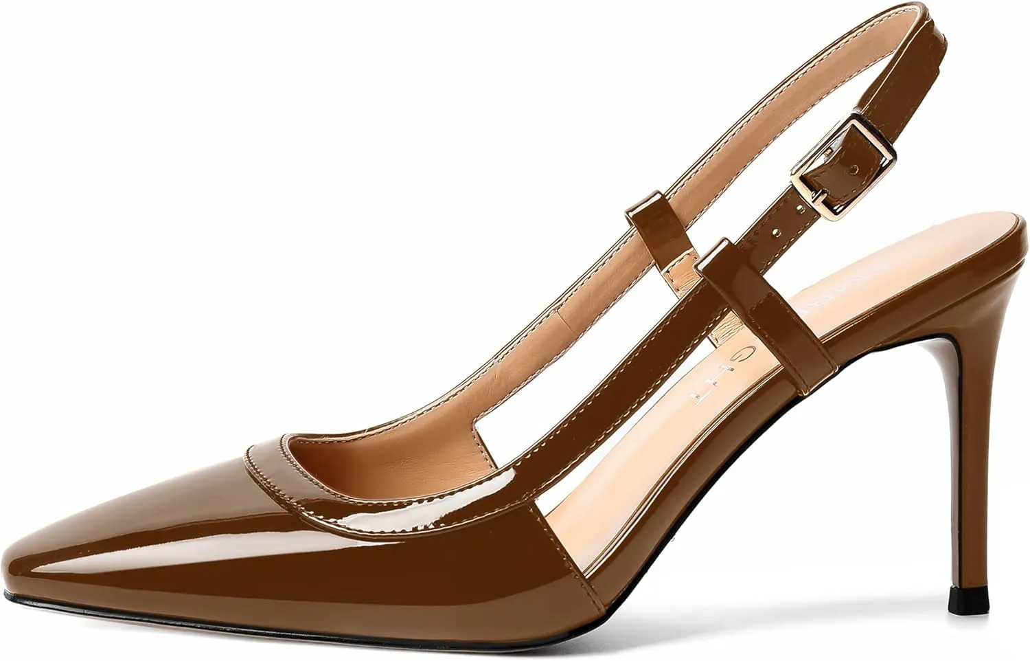 AMBELIGHT Womens Square Toe Buckle Office Slingback Dress Patent Stiletto High Heel Pumps Shoes 3.3 Inch