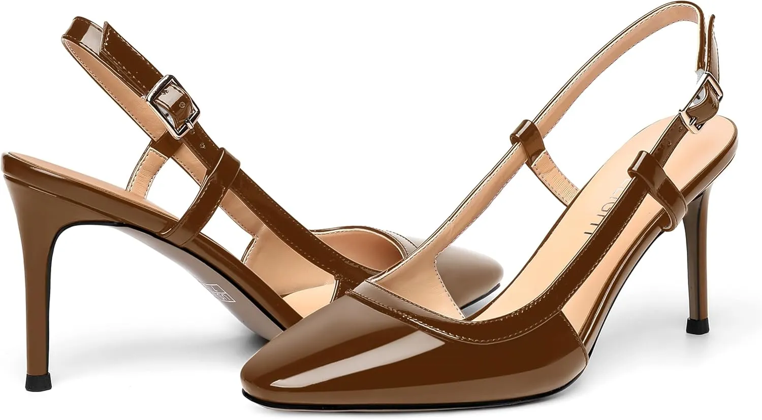 AMBELIGHT Womens Square Toe Buckle Office Slingback Dress Patent Stiletto High Heel Pumps Shoes 3.3 Inch