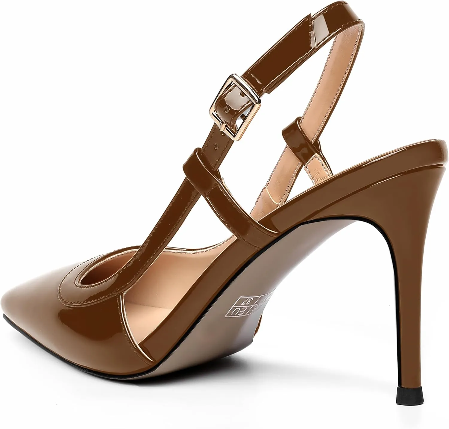 AMBELIGHT Womens Square Toe Buckle Office Slingback Dress Patent Stiletto High Heel Pumps Shoes 3.3 Inch