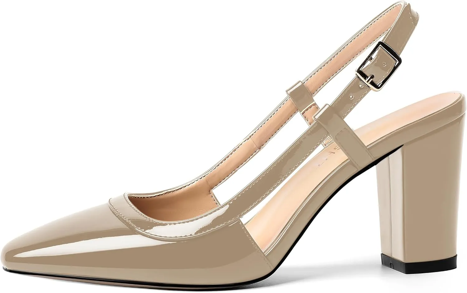 AMBELIGHT Womens Square Toe Dress Patent Adjustable Strap Buckle Office Block High Heel Pumps Shoes 3.3 Inch