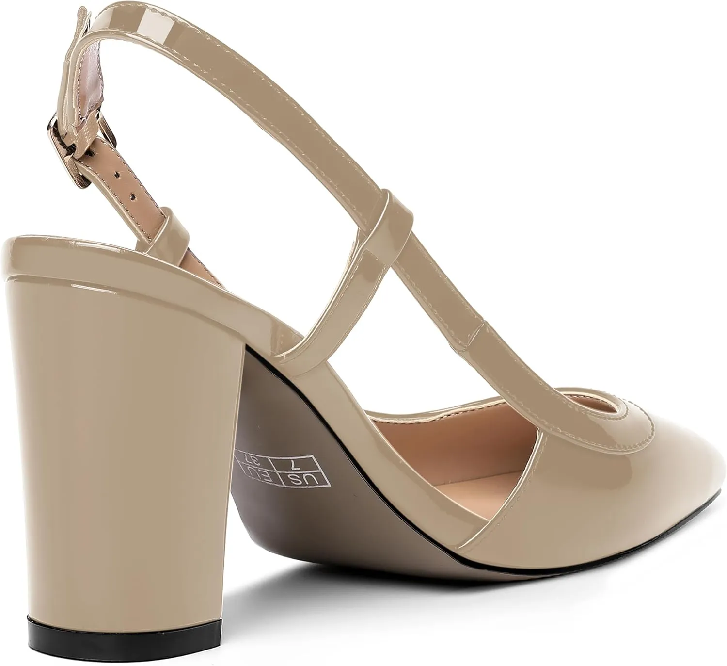 AMBELIGHT Womens Square Toe Dress Patent Adjustable Strap Buckle Office Block High Heel Pumps Shoes 3.3 Inch