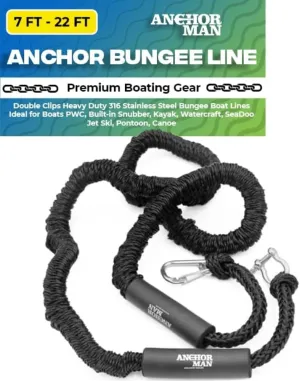 Anchor-Man Boat Bungee Dock Lines 7ft-22ft Heavy-Duty Bungee Anchor Line with 316 Stainless Steel Clips High-Elasticity Bungee Rope for Boat, Jet Ski, & Kayak