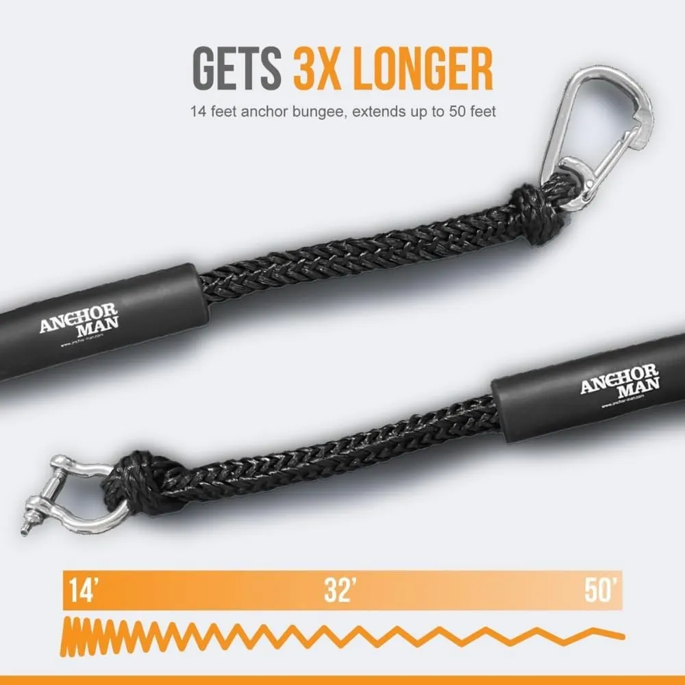 Anchor-Man Boat Bungee Dock Lines 7ft-22ft Heavy-Duty Bungee Anchor Line with 316 Stainless Steel Clips High-Elasticity Bungee Rope for Boat, Jet Ski, & Kayak