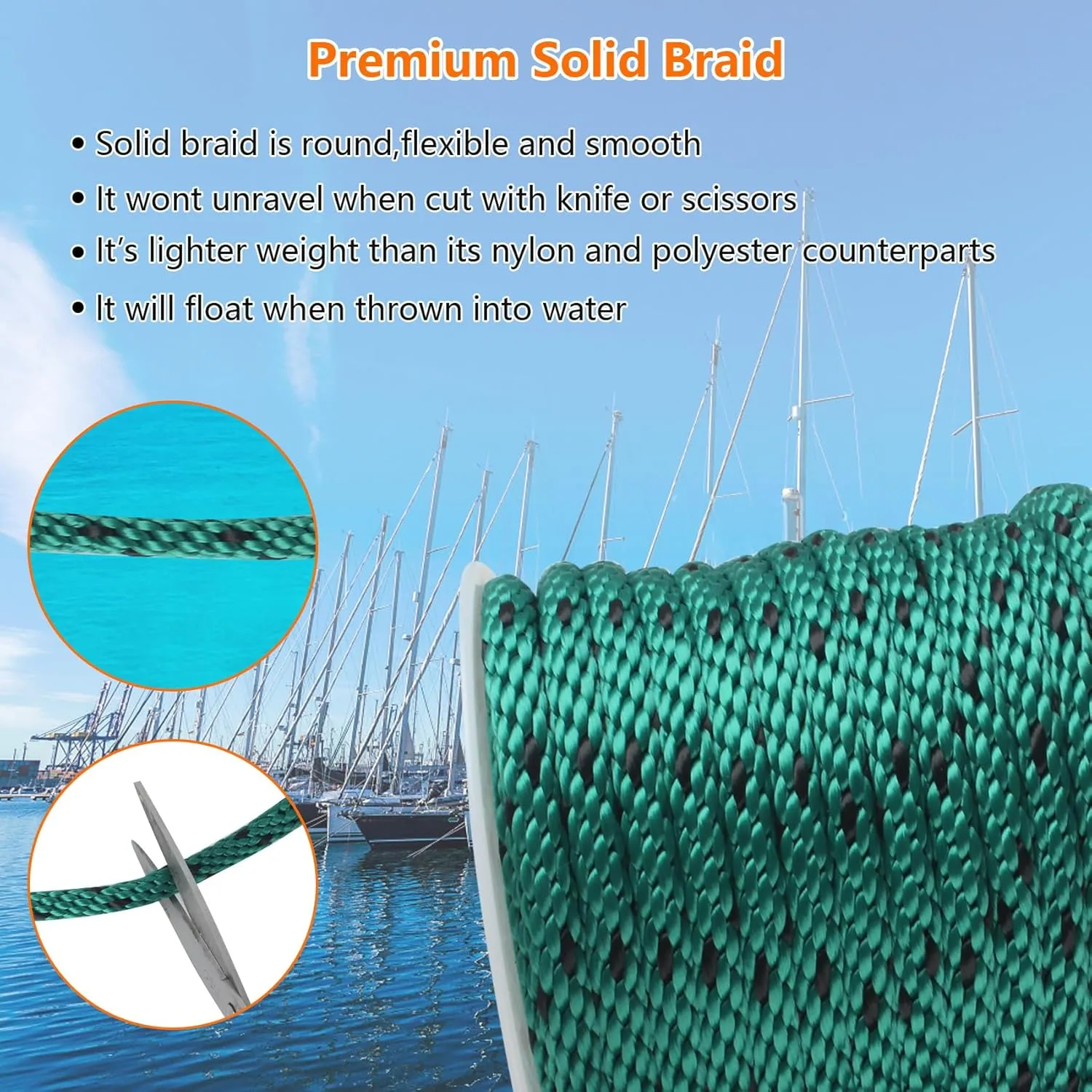 Anchor Rope 50 ft x 3/8 inch, Premium Solid Braid MFP Anchor Line, Boat Anchor Rope with 316 Stainless Steel Thimble & Shackle, Forest Green and Black