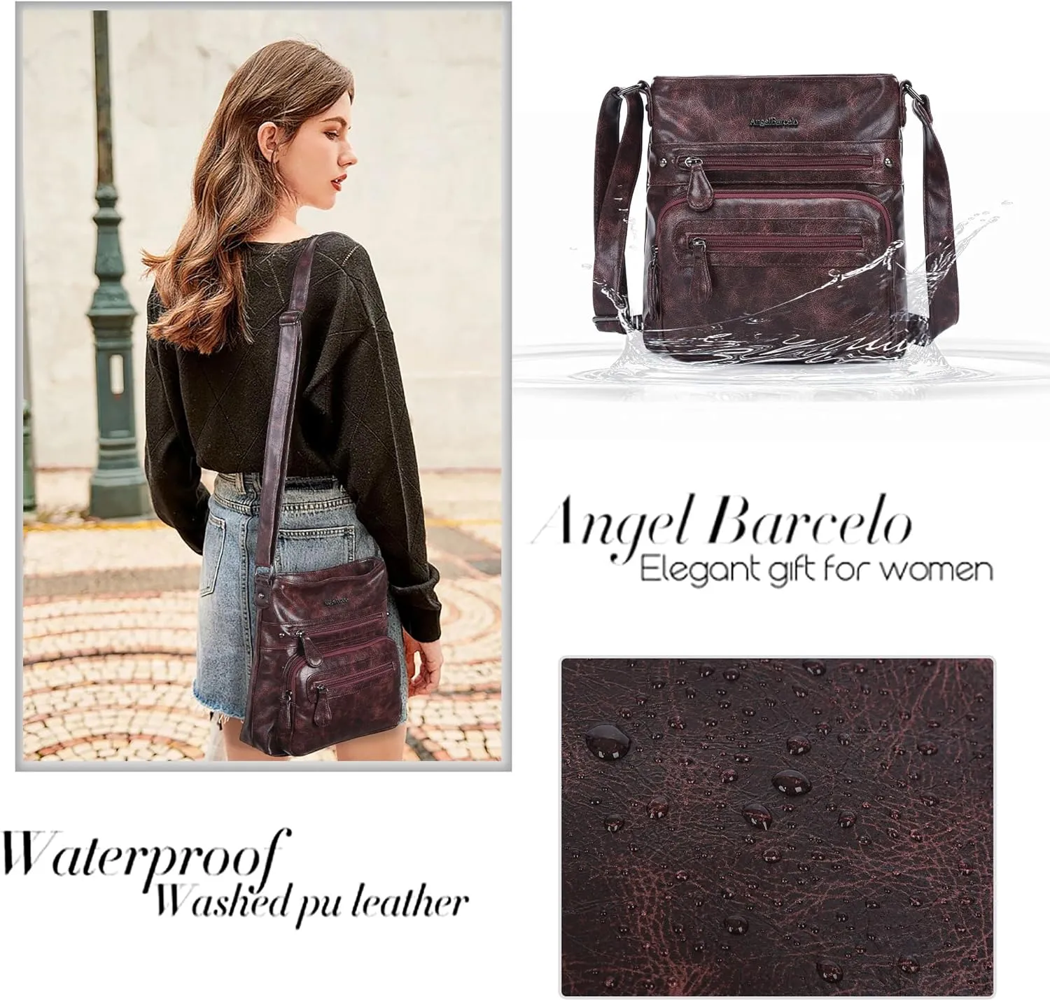 Angel Barcelo Crossbody Bags for Women,Ultra Soft Leather Purses for Women
