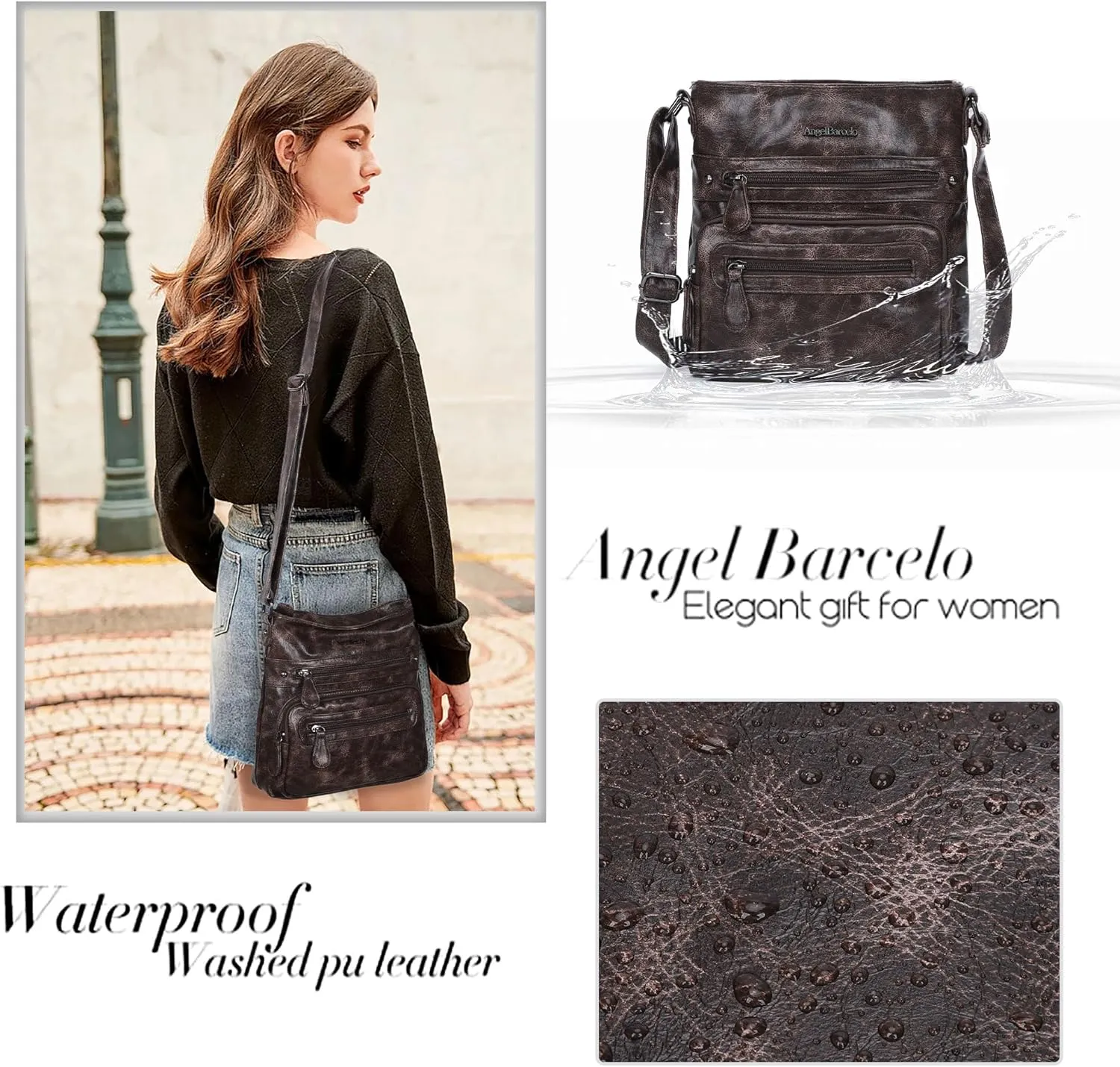 Angel Barcelo Crossbody Bags for Women,Ultra Soft Leather Purses for Women