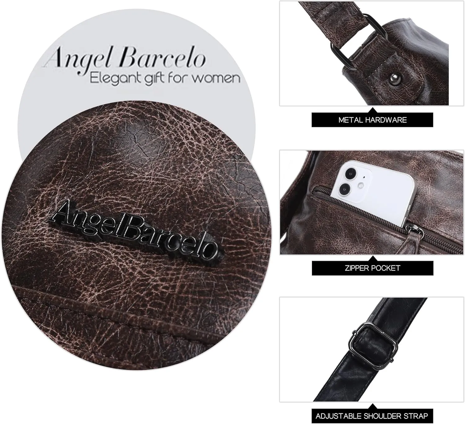 Angel Barcelo Crossbody Bags for Women,Ultra Soft Leather Purses for Women
