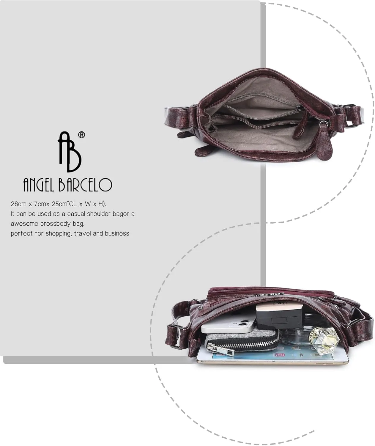Angel Barcelo Crossbody Bags for Women,Ultra Soft Leather Purses for Women