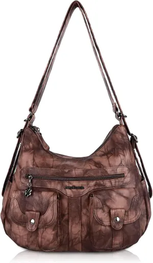 Angel Barcelo Women Multifunctional Soft Leather Handbag Purses Shoulder Hobo Backpack Crossbody Zipper Bag with Pocket