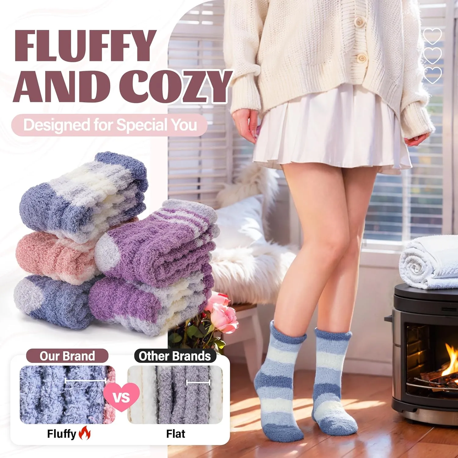 Anlisim Womens Fuzzy Socks Cozy Fluffy Winter Cabin Slipper Warm Fleece Soft Thick Comfy Socks