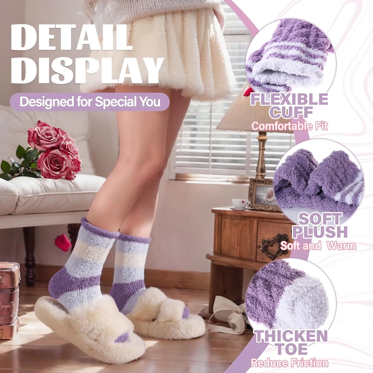 Anlisim Womens Fuzzy Socks Cozy Fluffy Winter Cabin Slipper Warm Fleece Soft Thick Comfy Socks
