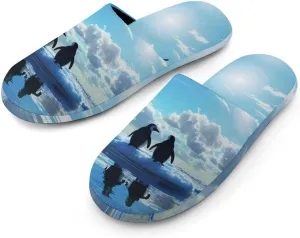 Antarctic Glacier Penguin Men's Slipper Non Slip Comfortable Winter Warm Home House Shoes Indoor Slippers