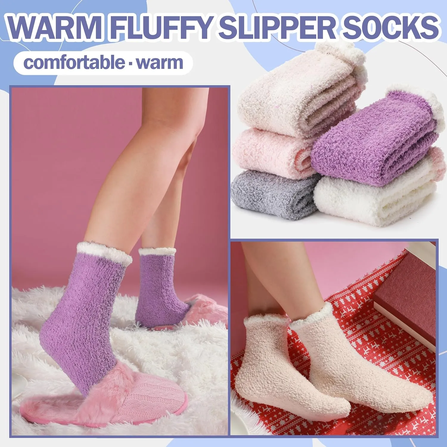 ANTSANG Women's Fuzzy Slipper Socks - Winter Fluffy Comfy Cozy Cabin Warm Home Socks