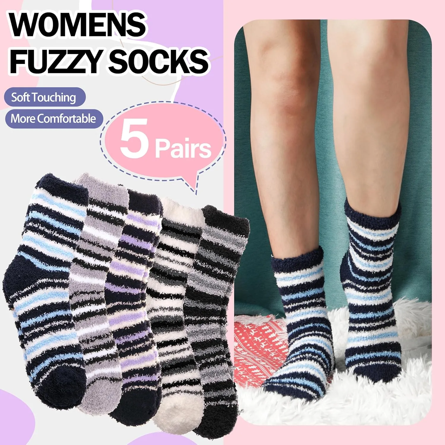 ANTSANG Womens Fuzzy Socks Slipper Winter Fluffy Cozy Cabin Warm Soft Fleece Comfy Home Socks