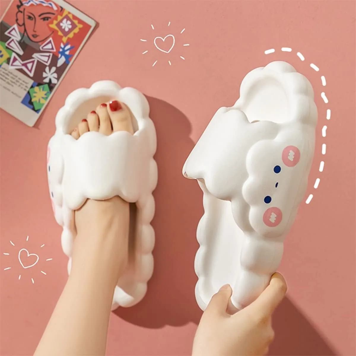 Aoakva Kawaii Cloud Design Slippers Kawaii Clogs Mules for Girls Women Summer Shower Slippers Non-Slip Beach Shoes EVA Soft Durable