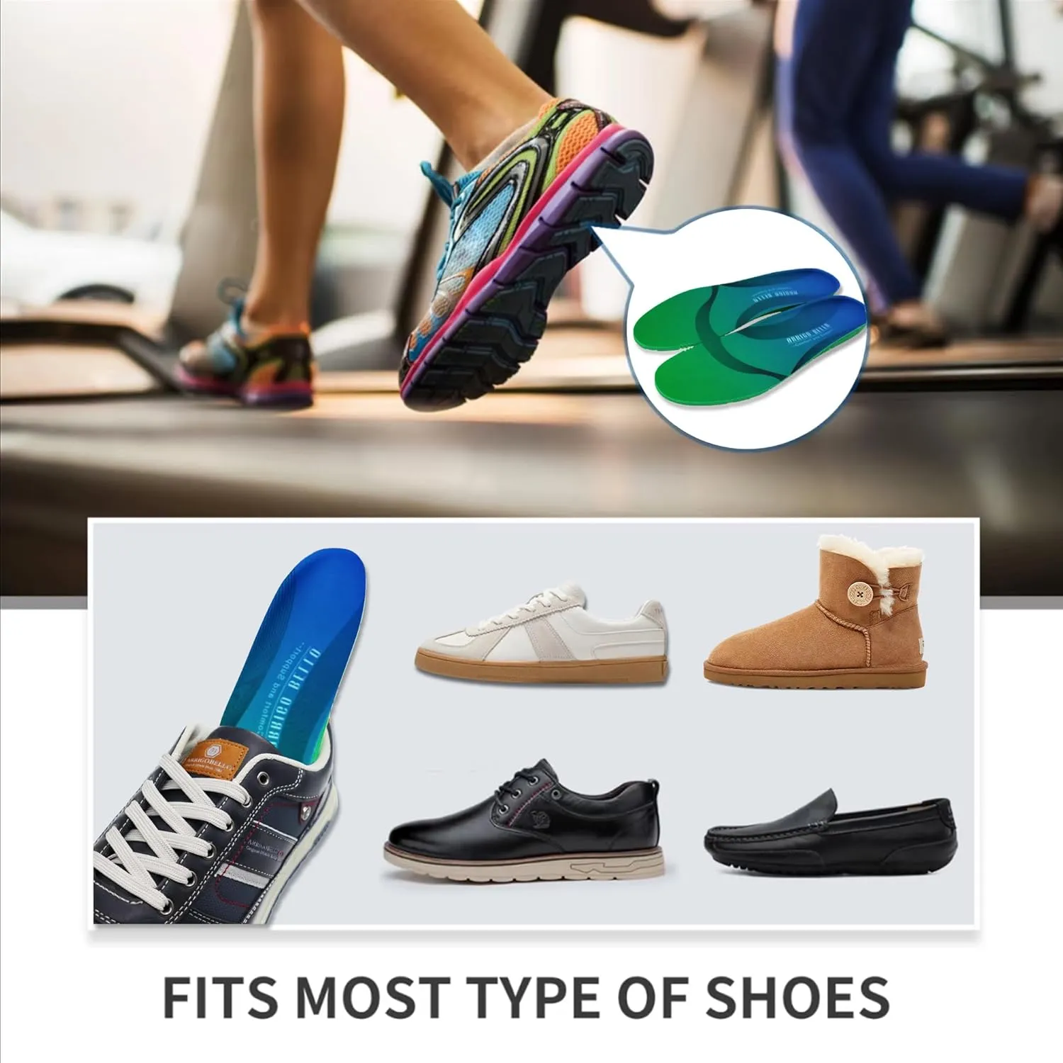 ARRIGO BELLO Insoles Men Women Walker Longer Comfortable Shoe Insert Cushioning Foam Without Muscle Fatigue Flexible Arch Support for Walking,Hiking,and Standing on Feet All-Day(Green,S)