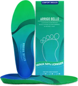 ARRIGO BELLO Insoles Men Women Walker Longer Comfortable Shoe Insert Cushioning Foam Without Muscle Fatigue Flexible Arch Support for Walking,Hiking,and Standing on Feet All-Day(Green,S)