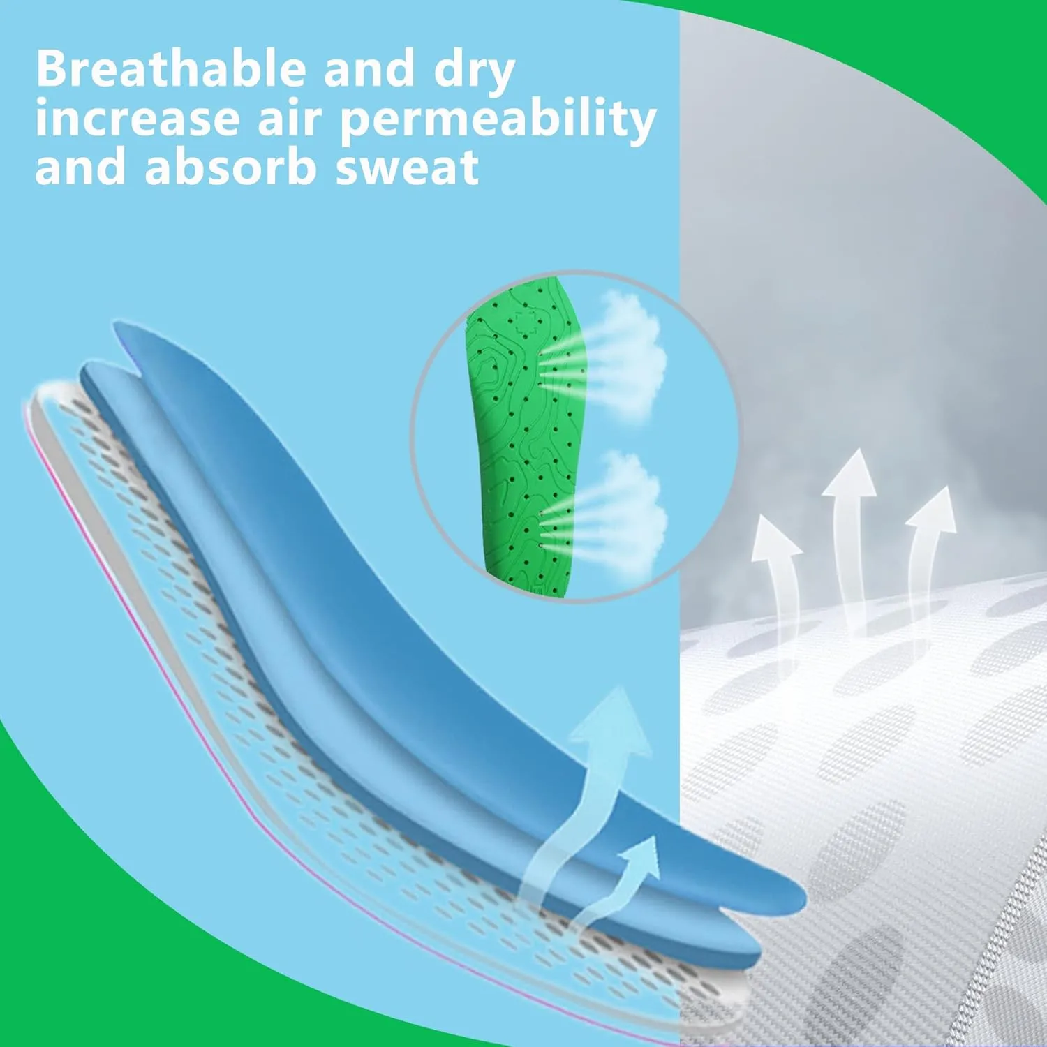 ARRIGO BELLO Insoles Men Women Walker Longer Comfortable Shoe Insert Cushioning Foam Without Muscle Fatigue Flexible Arch Support for Walking,Hiking,and Standing on Feet All-Day(Green,S)
