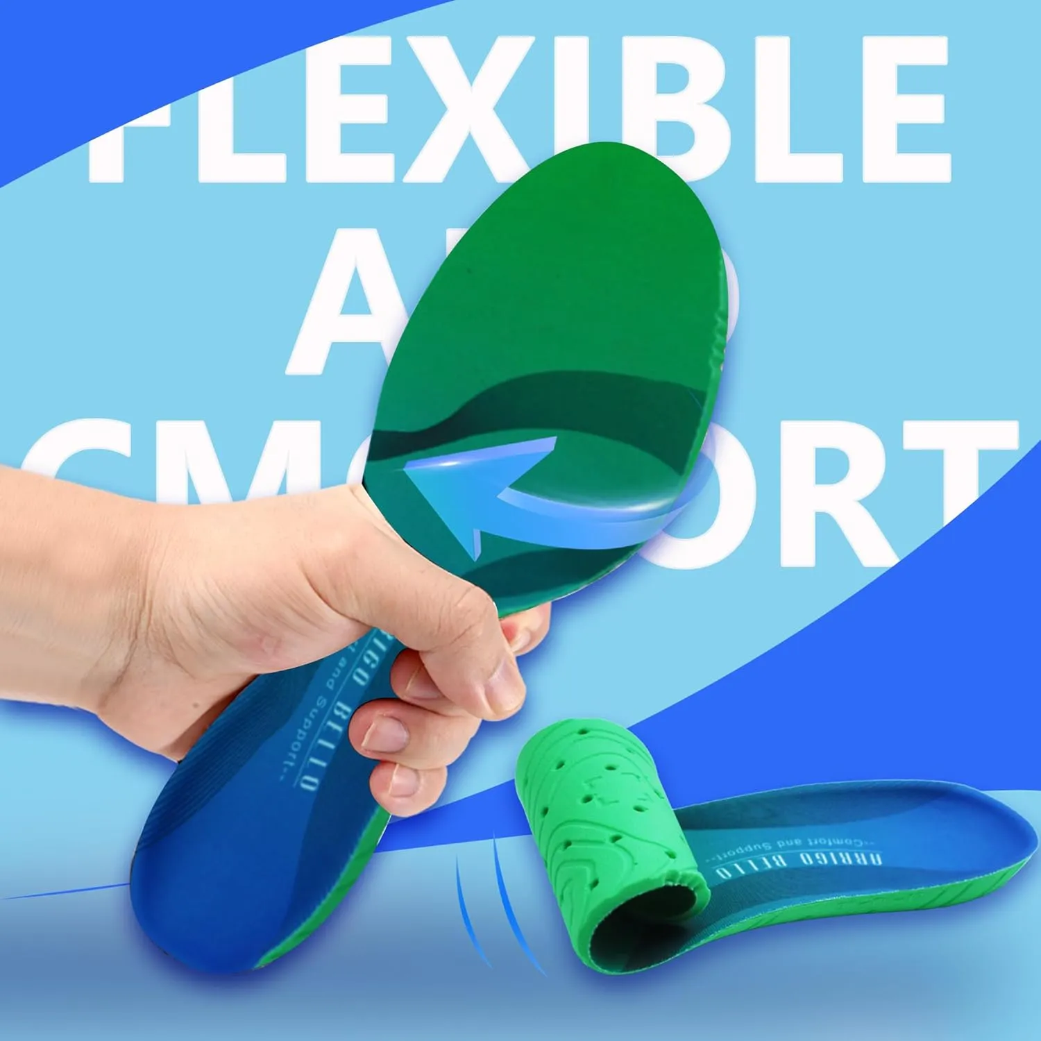 ARRIGO BELLO Insoles Men Women Walker Longer Comfortable Shoe Insert Cushioning Foam Without Muscle Fatigue Flexible Arch Support for Walking,Hiking,and Standing on Feet All-Day(Green,S)