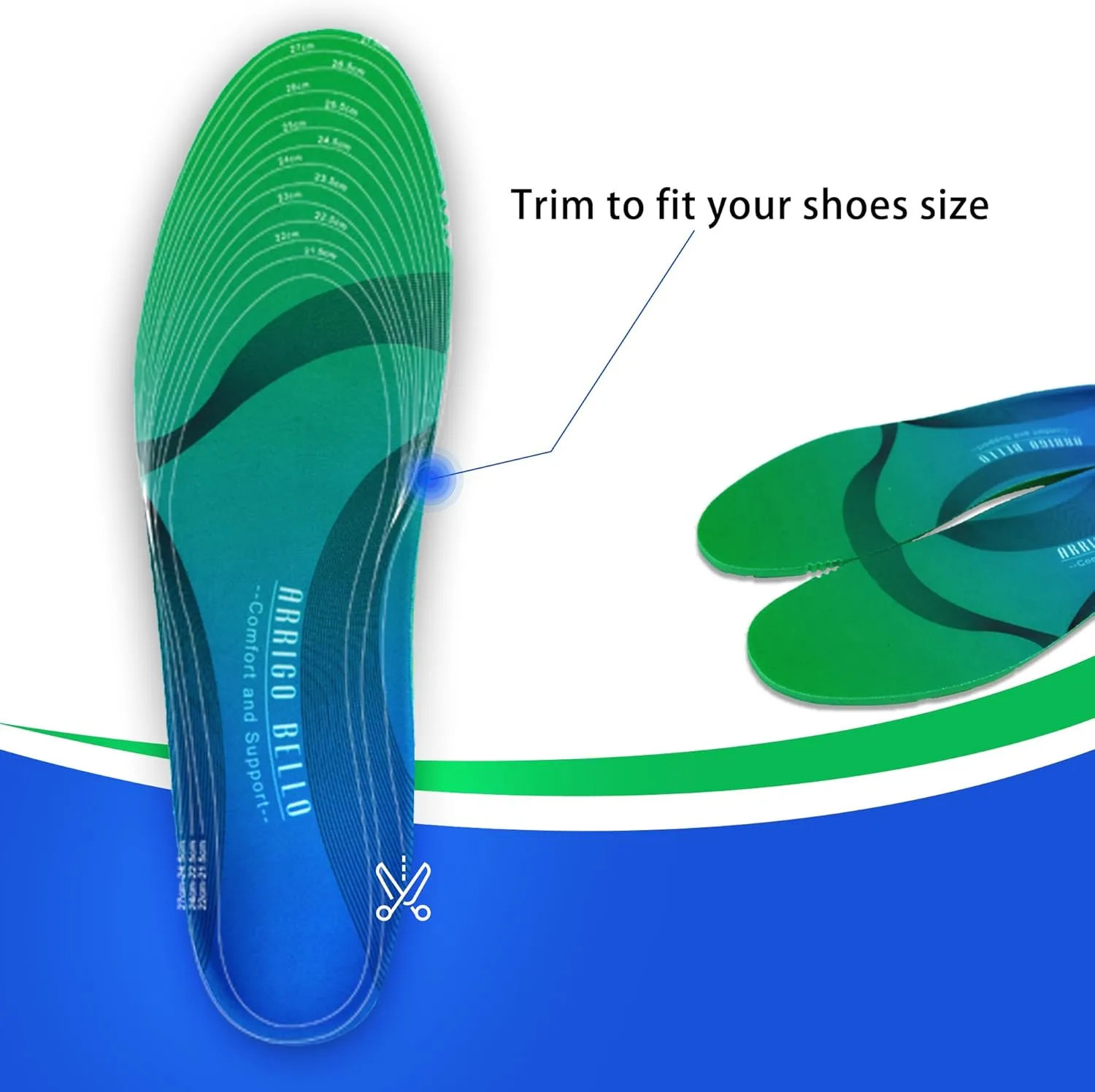 ARRIGO BELLO Insoles Men Women Walker Longer Comfortable Shoe Insert Cushioning Foam Without Muscle Fatigue Flexible Arch Support for Walking,Hiking,and Standing on Feet All-Day(Green,S)