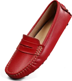 Artisure Women's Classic Comfort Leather Penny Loafers Casual Slip-Ons Lightweight Walking Flats Driving Mocs Boat Shoes