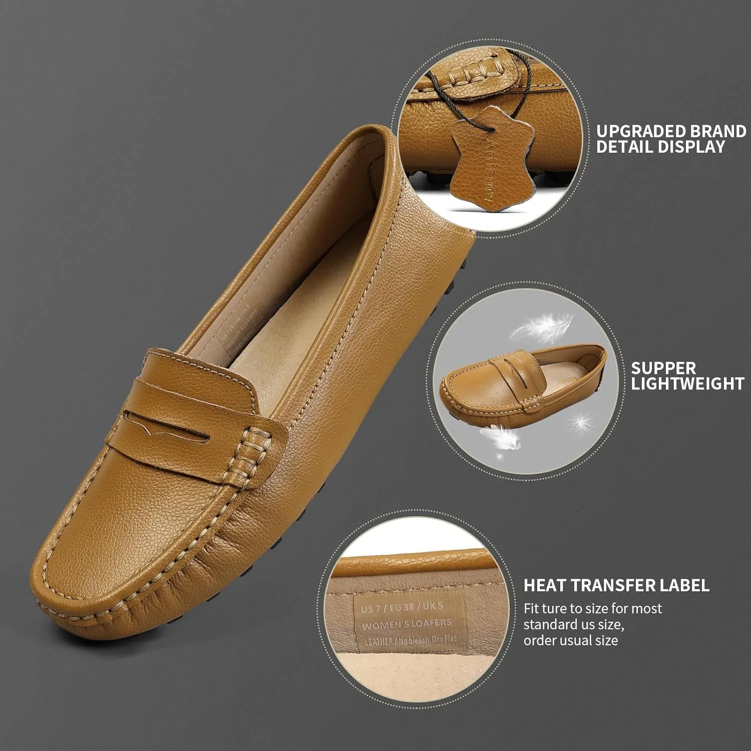 Artisure Women's Classic Comfort Leather Penny Loafers Casual Slip-Ons Lightweight Walking Flats Driving Mocs Boat Shoes