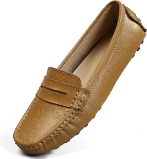 Artisure Women's Classic Comfort Leather Penny Loafers Casual Slip-Ons Lightweight Walking Flats Driving Mocs Boat Shoes