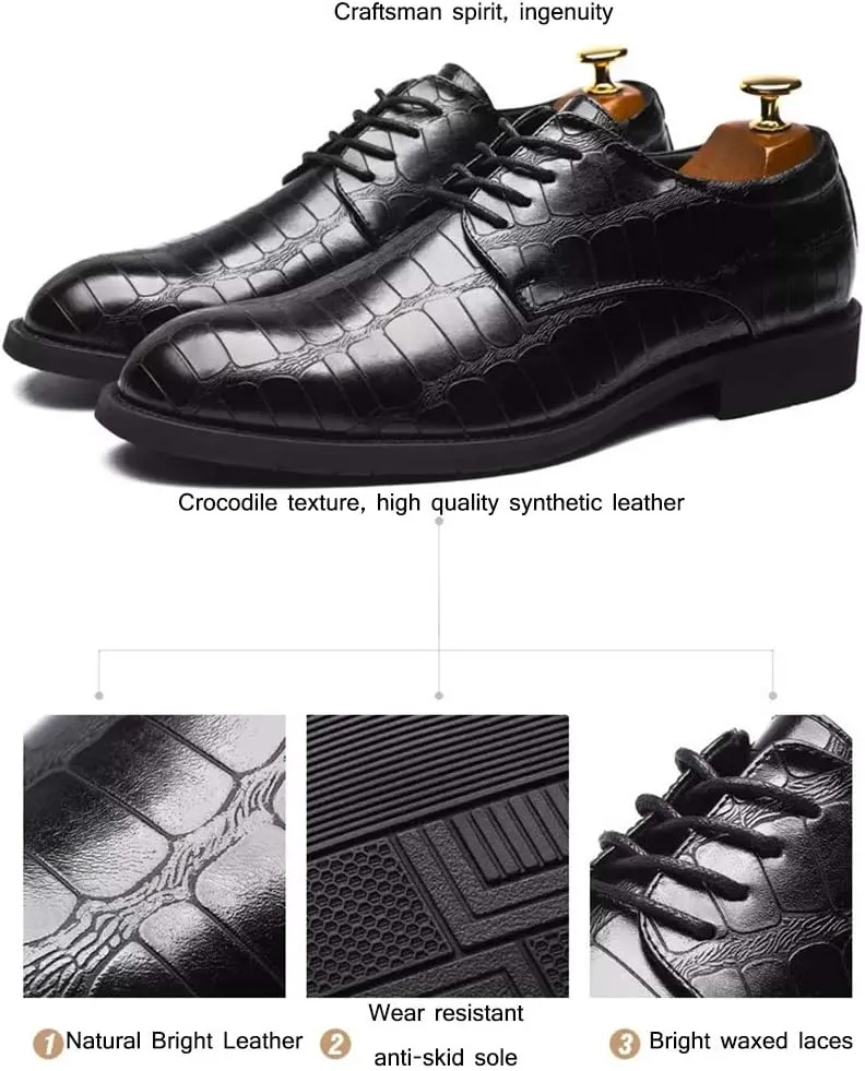 Asifn Men's Business Leather Shoes Loafer Shoes Large Leather Shoes Imitating Crocodile Texture Quality Leather Work Shoes