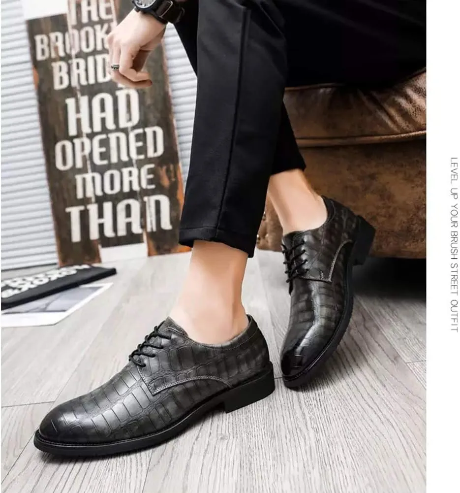 Asifn Men's Business Leather Shoes Loafer Shoes Large Leather Shoes Imitating Crocodile Texture Quality Leather Work Shoes