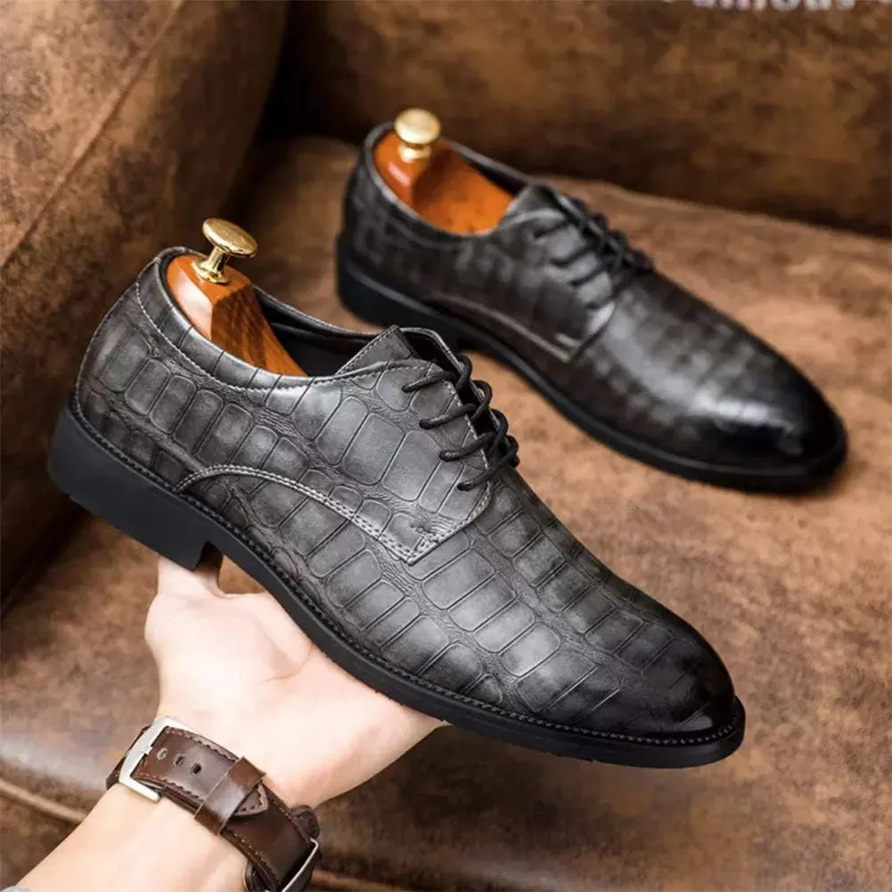 Asifn Men's Business Leather Shoes Loafer Shoes Large Leather Shoes Imitating Crocodile Texture Quality Leather Work Shoes