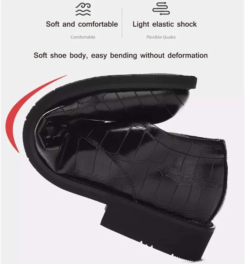 Asifn Men's Business Leather Shoes Loafer Shoes Large Leather Shoes Imitating Crocodile Texture Quality Leather Work Shoes