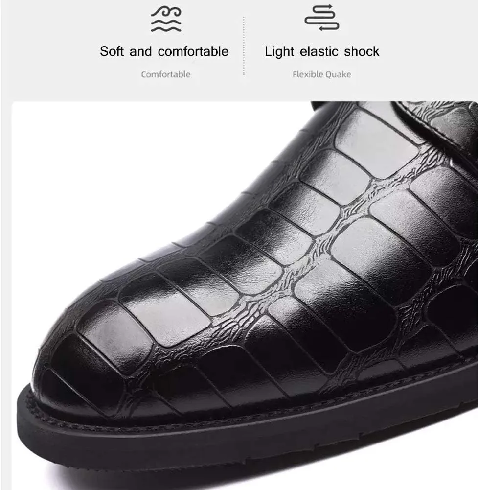 Asifn Men's Business Leather Shoes Loafer Shoes Large Leather Shoes Imitating Crocodile Texture Quality Leather Work Shoes