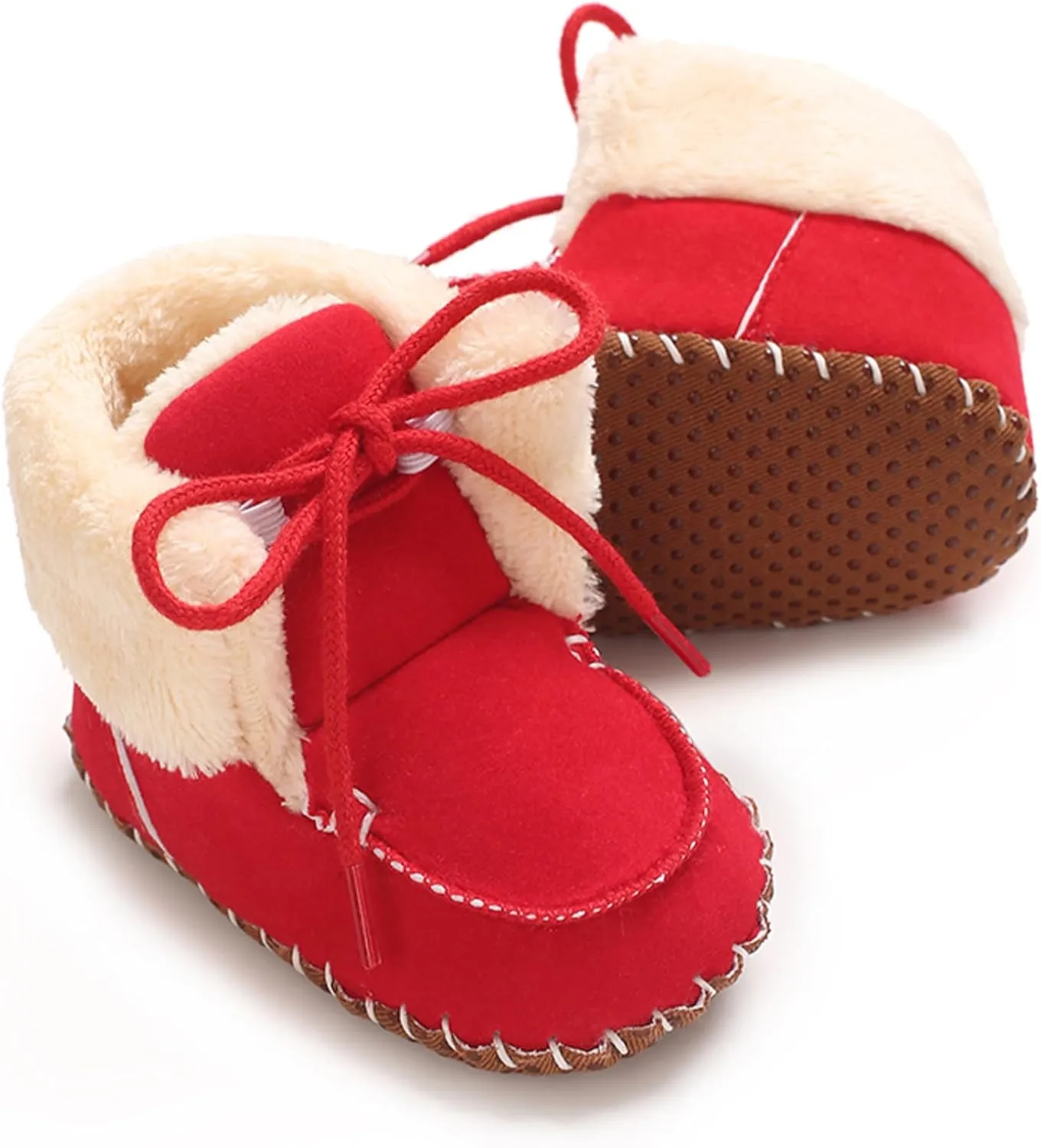 Baby Boys Girls Winter Boot with Gripper Non Slip Lace up Warm Booties Soft Fur Lined Prewalker Shoes 0-18 Months