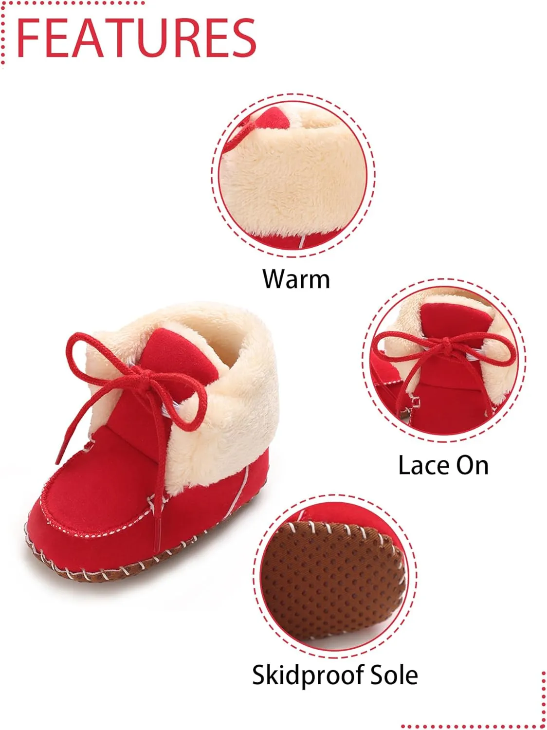 Baby Boys Girls Winter Boot with Gripper Non Slip Lace up Warm Booties Soft Fur Lined Prewalker Shoes 0-18 Months