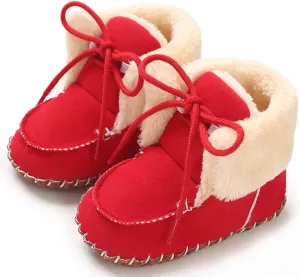 Baby Boys Girls Winter Boot with Gripper Non Slip Lace up Warm Booties Soft Fur Lined Prewalker Shoes 0-18 Months