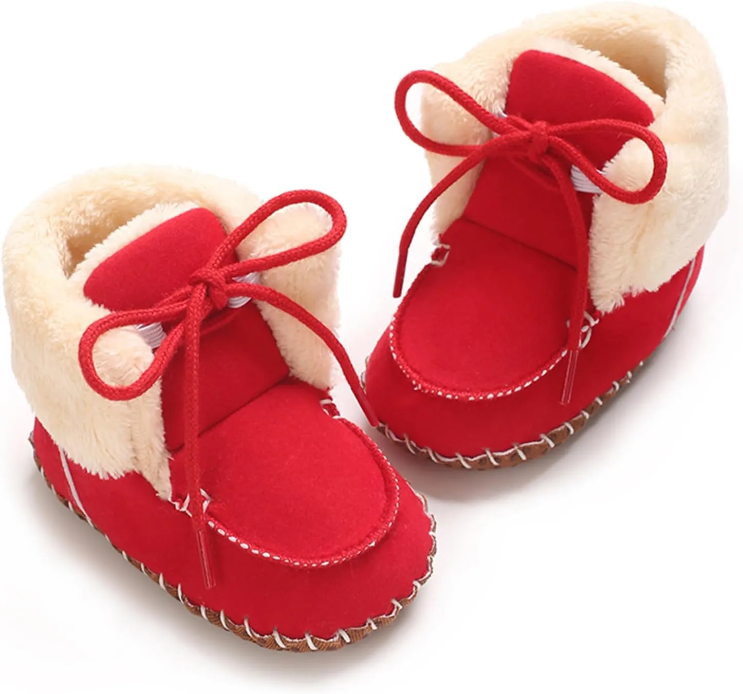 Baby Boys Girls Winter Boot with Gripper Non Slip Lace up Warm Booties Soft Fur Lined Prewalker Shoes 0-18 Months
