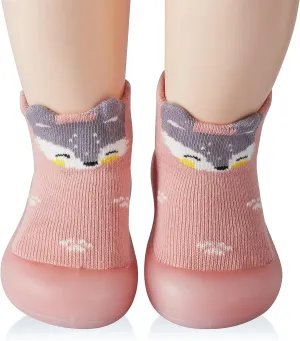 Baby Girl Sock Shoes Rubber Sole Non Slip Indoor Slipper Infant Girls First Walking Floor Shoes Soft Sole Non-Skid Slipper Breathable Lightweight Cotton Mesh Baby Shoes