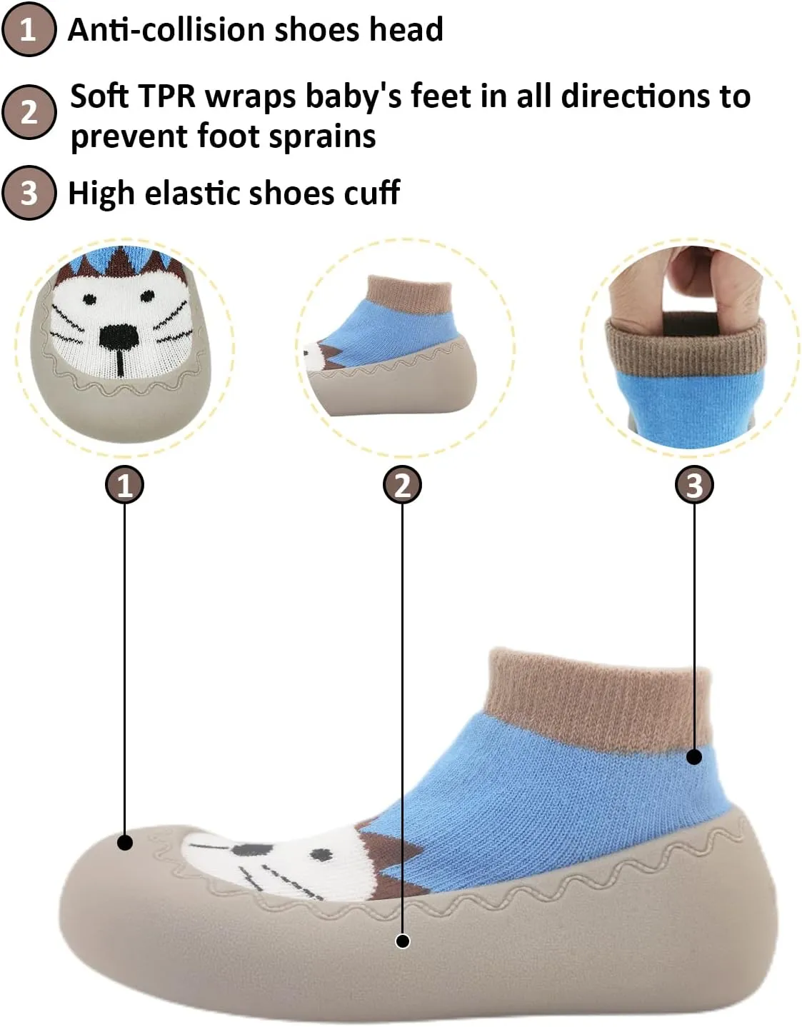Baby Sock Shoes Animal Rubber Sole Non-Skid Indoor Slipper Infant Boys Girls First Walking Floor Slipper