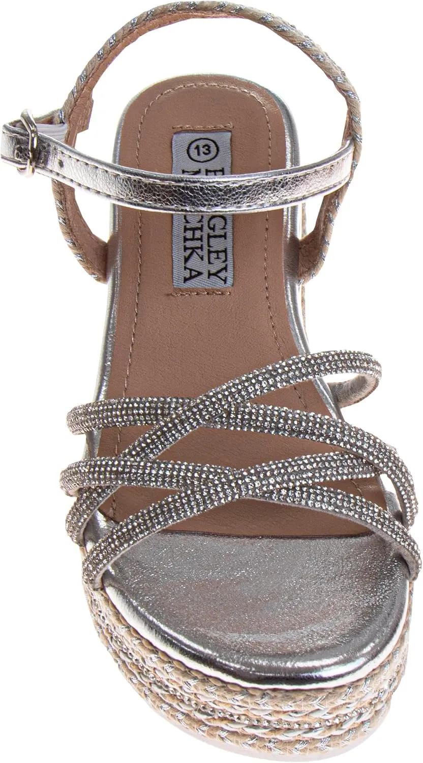 Badgley Mischka Girls Wedge Sandals Espadrilles Summer Dress Platform Sandals Wedding Sandals for Little Kid to Big Kid