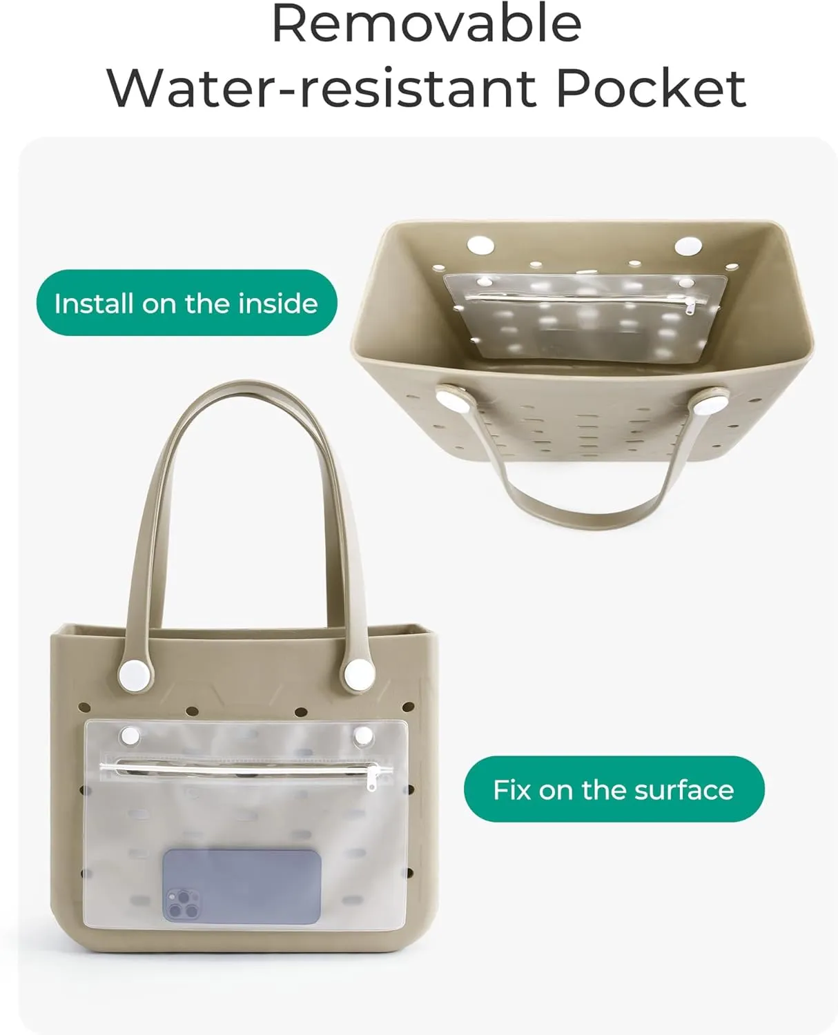 BAGSMART Beach Bag for Women, Water-resistant Rubber Tote Bag, Sandproof Vacation Essentials for Summer Swim Cruise Pool