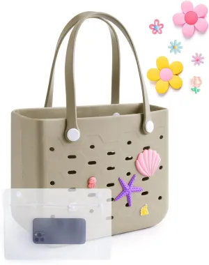 BAGSMART Beach Bag for Women, Water-resistant Rubber Tote Bag, Sandproof Vacation Essentials for Summer Swim Cruise Pool