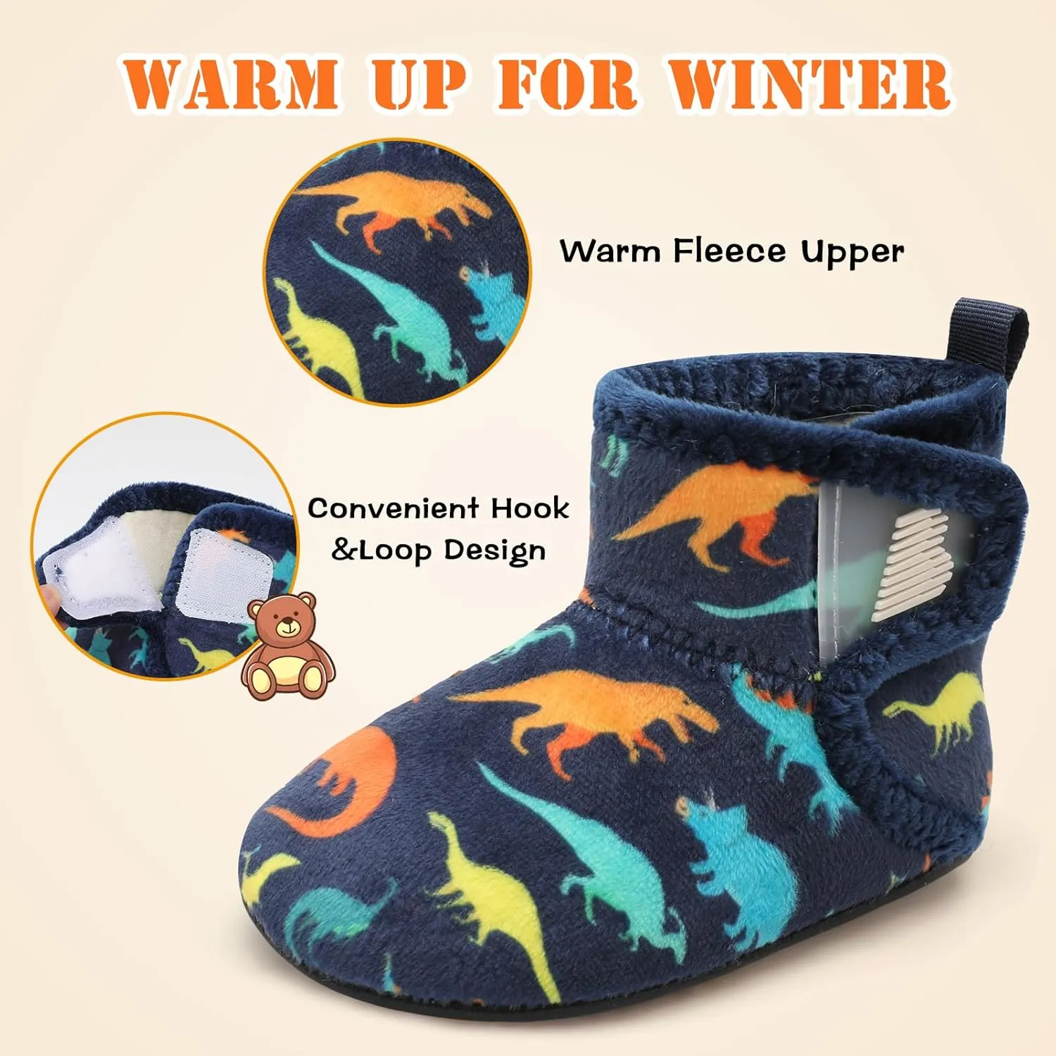 BARERUN Toddler Slippers Girls Boys House Shoes Baby Winter Booties Plush Cozy Kids House Slipper Warm Lightweight Infant Walking Shoes Socks