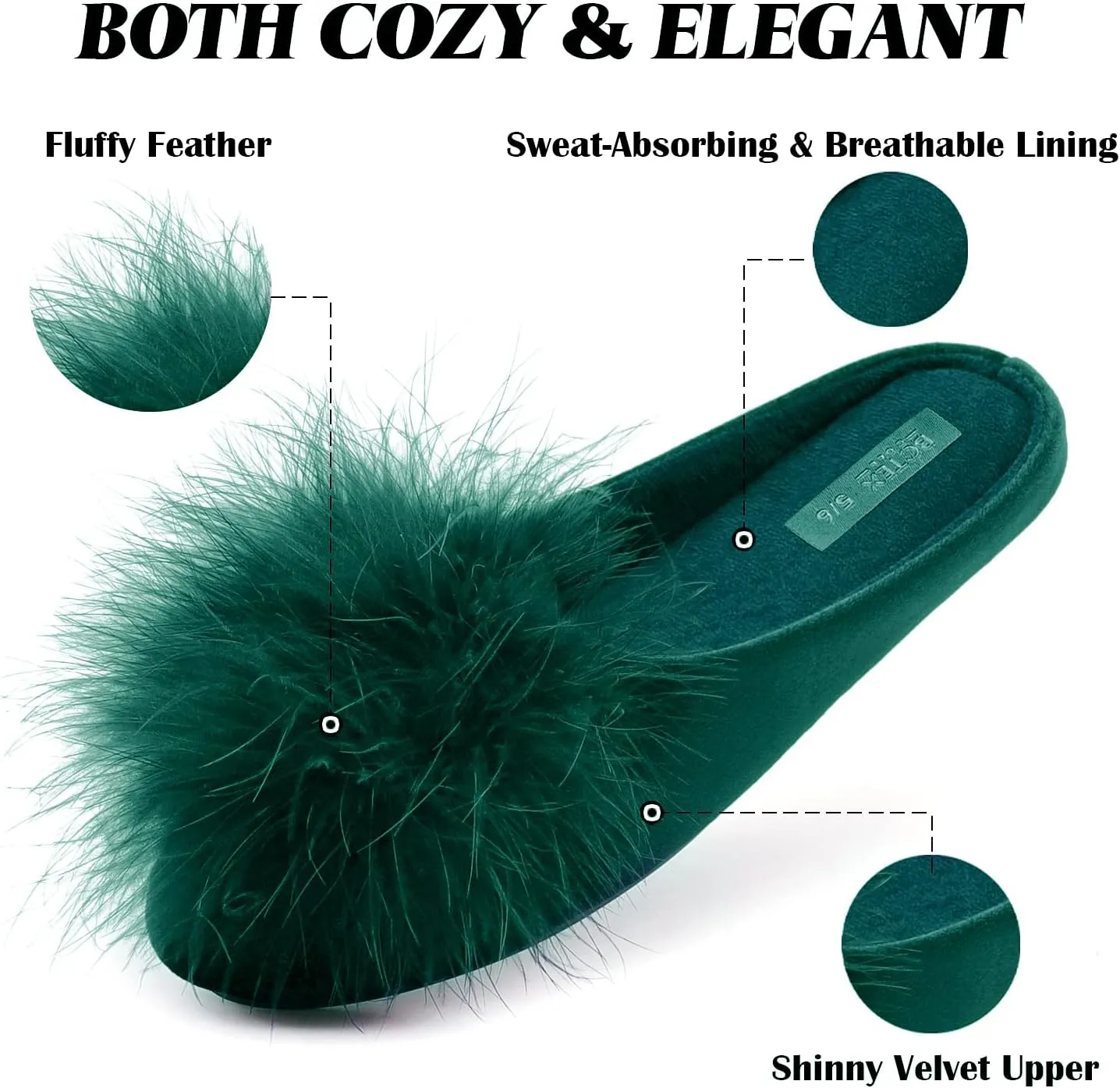 BCTEX COLL Women's Cozy Velvet Memory Foam House Slipper, Ladies Fuzzy Bedroom Slipper Non-slip Sole