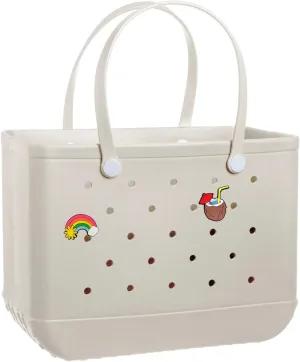 Beach Bag for Women 2025 Summer Water-Resistant Rubber Tote Bag, Sandproof Vacation Essentials All Purpose EVA for Swim Cruise Pool(Beige)