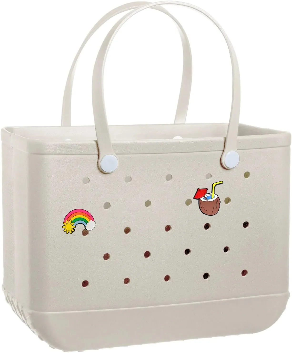 Beach Bag for Women 2025 Summer Water-Resistant Rubber Tote Bag, Sandproof Vacation Essentials All Purpose EVA for Swim Cruise Pool(Beige)