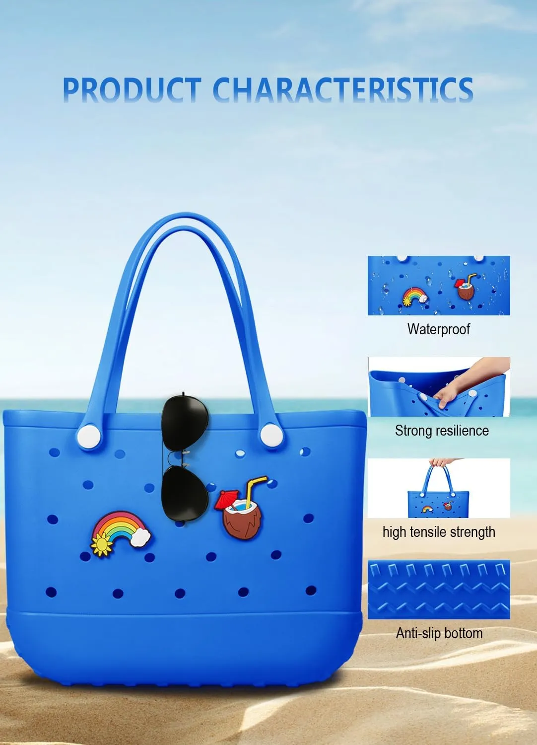 Beach Bag Rubber Tote Bag - Waterproof Travel Bag for Women Washable Tote Bag Handbag for Sports Beach Market Pool
