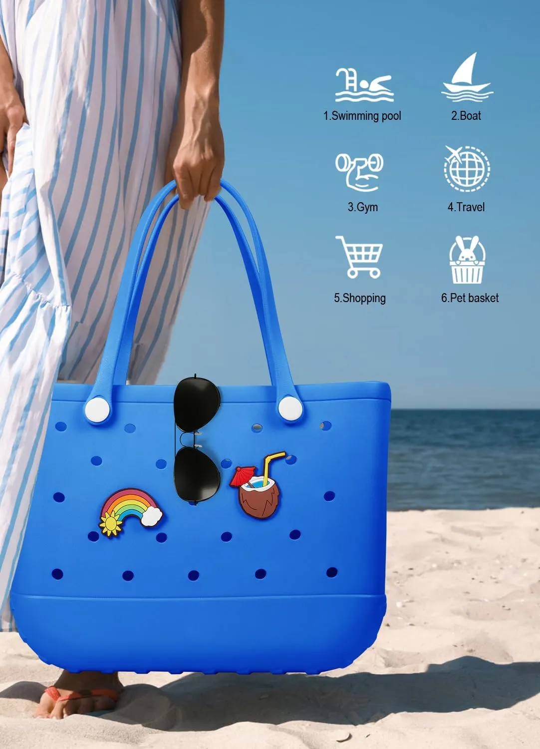 Beach Bag Rubber Tote Bag - Waterproof Travel Bag for Women Washable Tote Bag Handbag for Sports Beach Market Pool